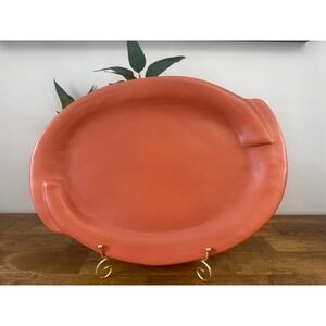 Vintage Cyclamen Terra‎ Cotta Pottery Serving Platter Coral Pink Modernist Oval